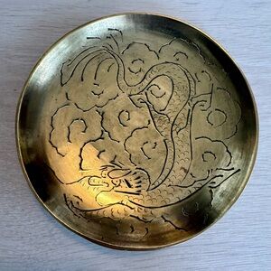 Vintage Brass Trinket Catchall Dish Engraved